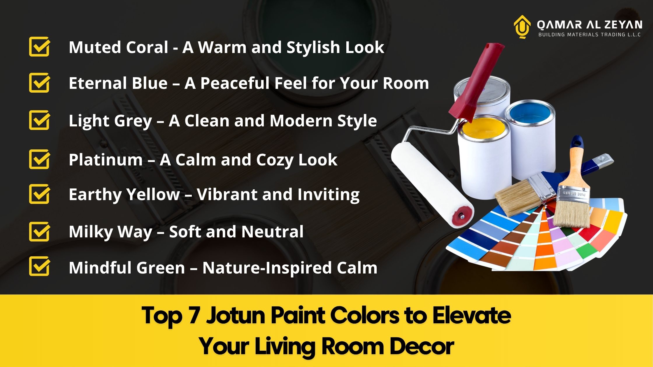 Checklist of Jotun paint shades with painting tools and color swatches